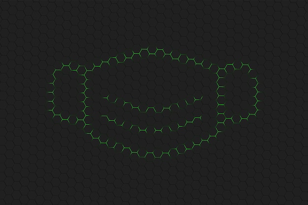 医療用マスク、呼吸用マスク、コロナウイルス個人用保護具、covid 19予防マスク記号、緑色の六角形