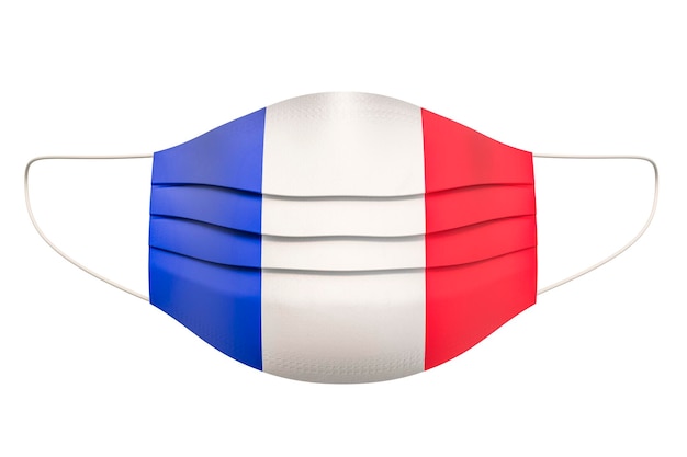 Medical Mask with French flag 3D rendering isolated on white background