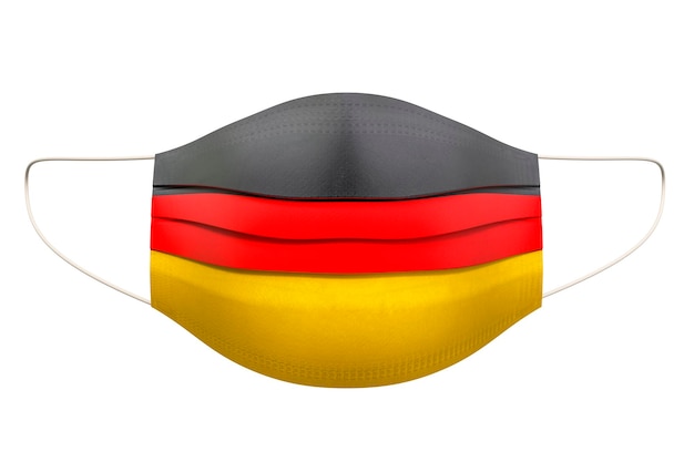 Медицинская маска с 3D-рендерингом немецкого флага на белом фоне