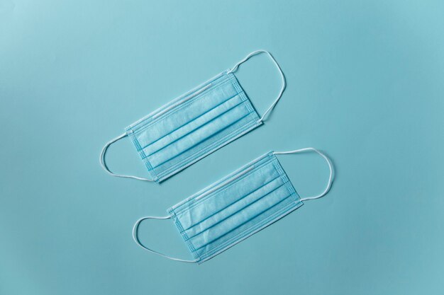 medical masks on a blue background