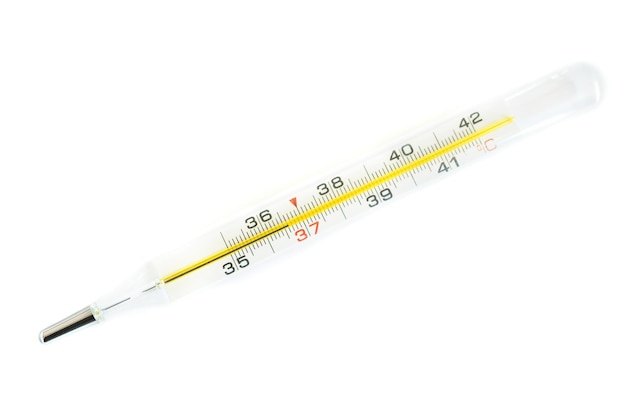 Medical mercury thermometer isolated on white