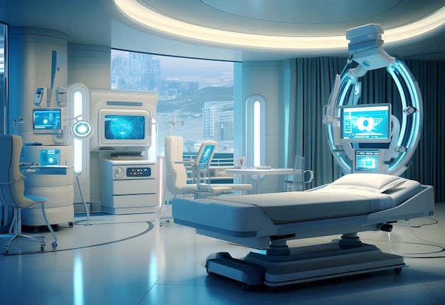 Photo medical modern hospital examination and treatment rooms generative ai