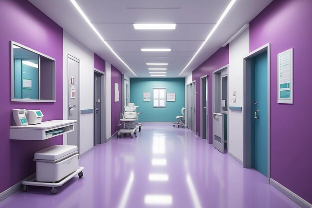 Medical modern inerior of corridor in hospital healthcare clinical interior in corridor