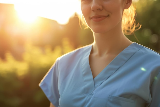 Foto infermiera in abito blu ai generativa