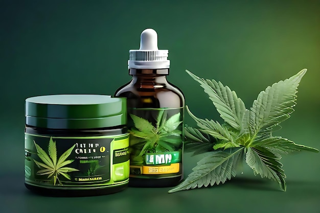 Photo medical organic cannabis products and hemp leaf cbd oil marihuanas oil