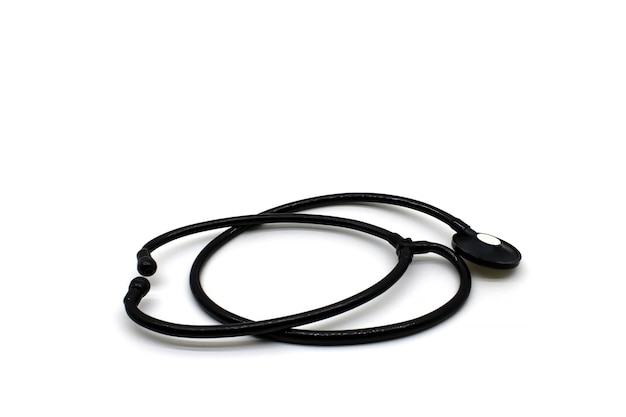 Medical phonendoscope in black on a white background