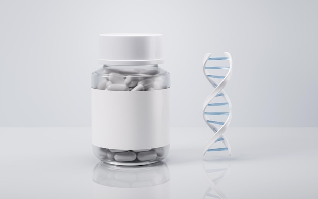 Medical pill bottle with health care concept 3d rendering