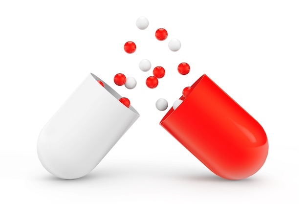 medical pill capsule insides as spherical elements on a white background