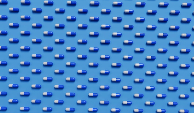 Photo medical pill capsules on a blue background healthcare concept 3d rendering