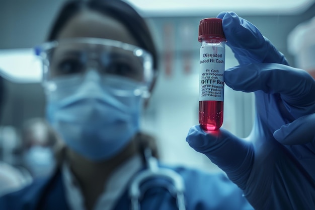 Foto professionista medico in laboratorio che esamina un campione malato in proiettile per l'analisi