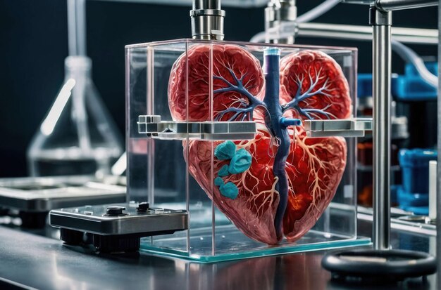 Photo medical professionals analyzing a model heart