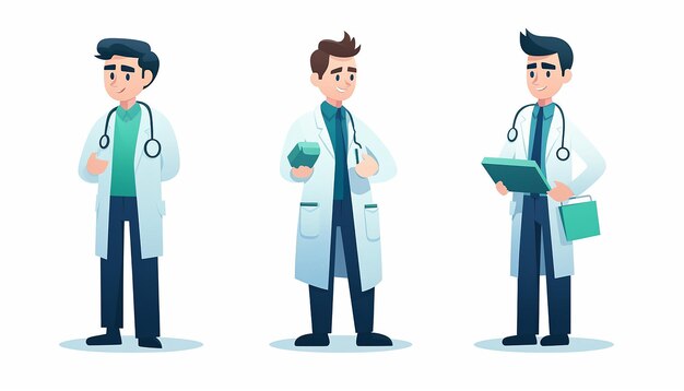 medical professionals character illustrations blue and green theme white background