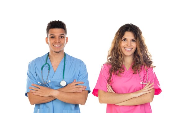 Medical professionals with colorful uniforms isolated