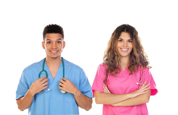 Medical professionals with colorful uniforms isolated