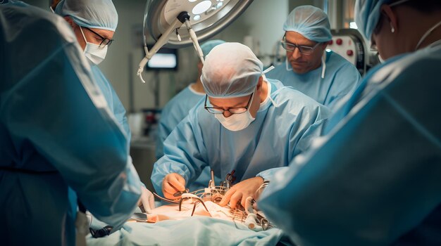 Foto un background medico con medici e studenti