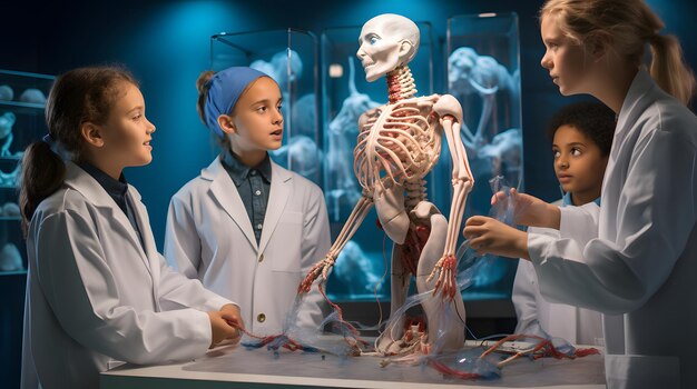 Foto un background medico con medici e studenti