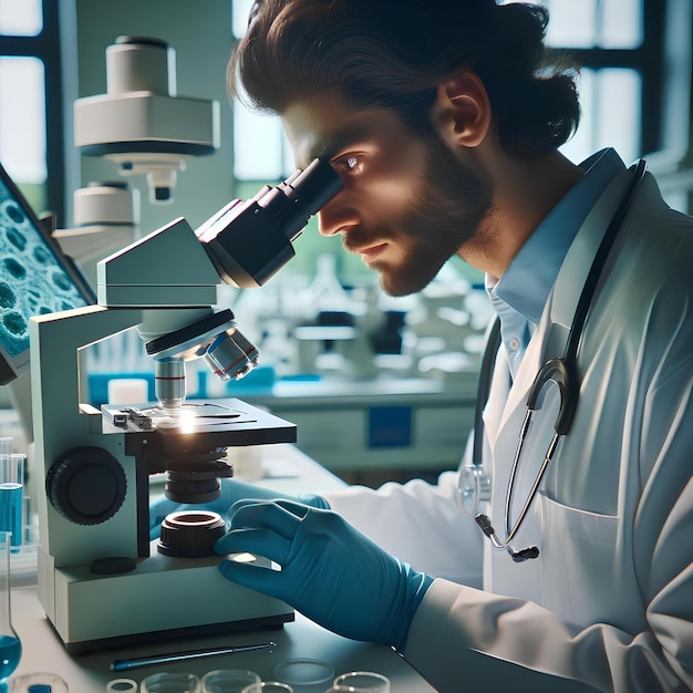 Medical Researcher Analyzing Samples Under Microscope