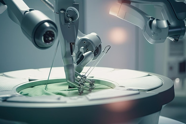 生成 AI で作成された切開部と手術器具が見える状態で実行する医療ロボット