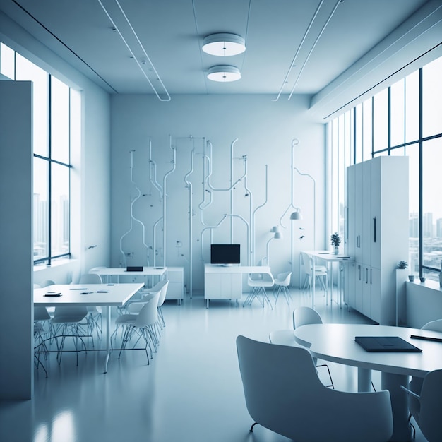 A medical room with a white table and chairs and a wall