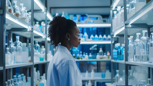 Фото Медицинские научные исследования лаборатория портрет красивой чернокожей ученый