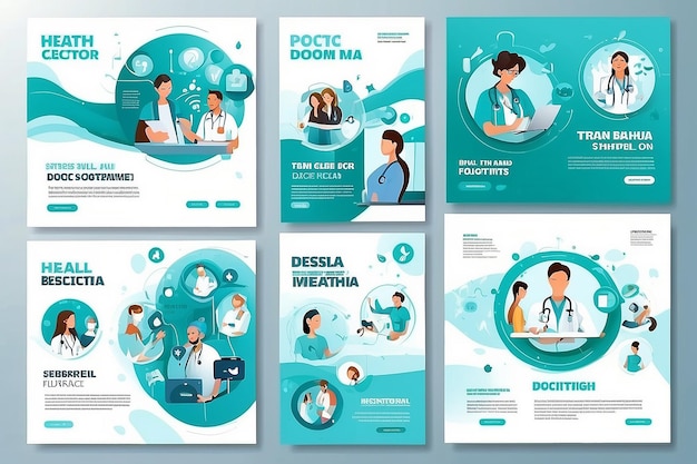 Photo medical social media post template design set for health treatment doctor banner vector