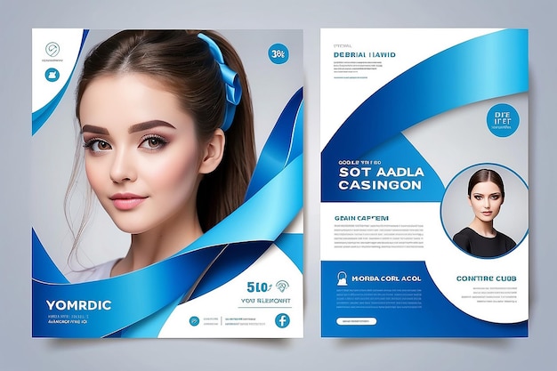 Photo medical social media post template modern banner design with blue color ribbon decoration and place for the photo