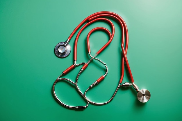 Medical stethoscope on green table background