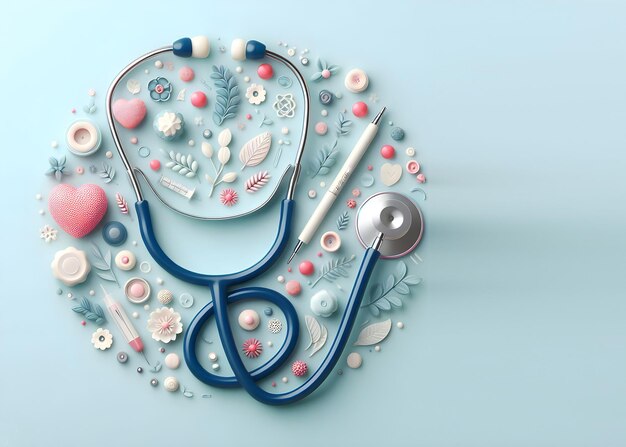 medical stethoscope on pastel blue background