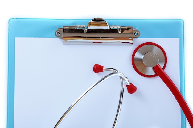 Photo medical stethoscope with clipboard close up