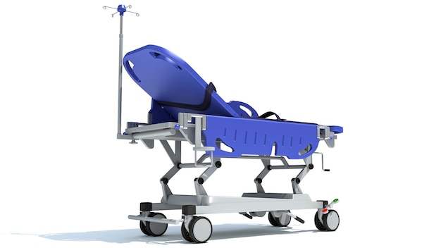 Foto rendering 3d di medical stretcher trolley su sfondo bianco