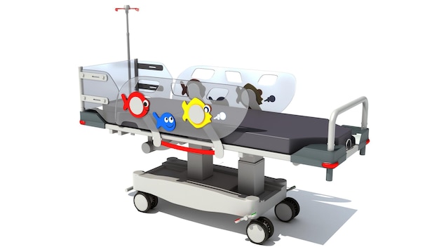 Photo medical stretcher trolley 3d rendering on white background