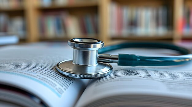 Photo medical studies concept photo with stethoscope on textbook