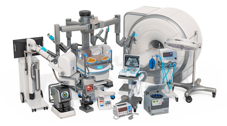 Photo medical surgical diagnostic and laboratory equipments 3d rendering