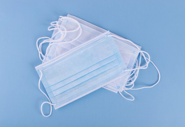 Medical or surgical masks. Disposable medic clothing item, hospital equipment, corona virus face protection concept