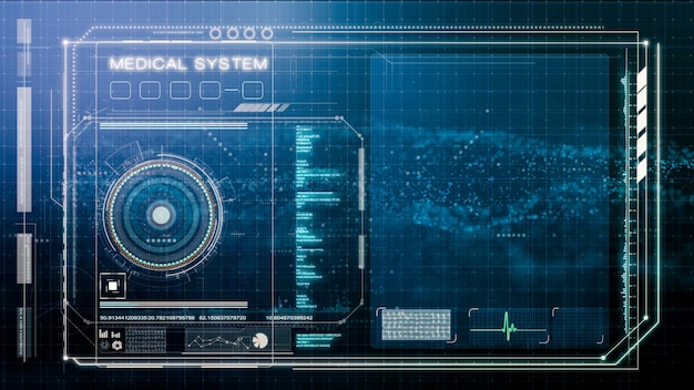 Foto interfaccia utente del sistema medico, modello di head up display per il tuo elemento e progetto completo, illustrazione modello hud ui