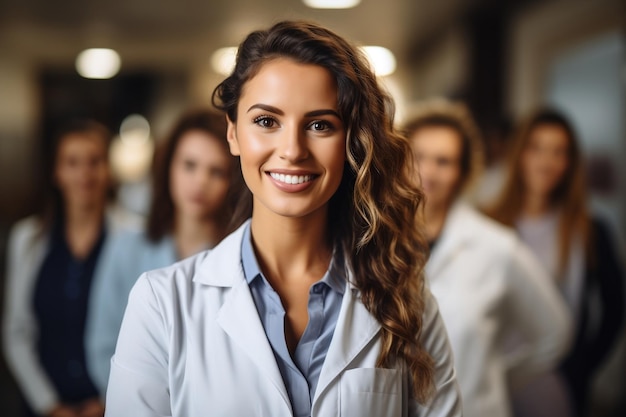 Medical Team and Grinning Female Doctor Pose Together Generative AI