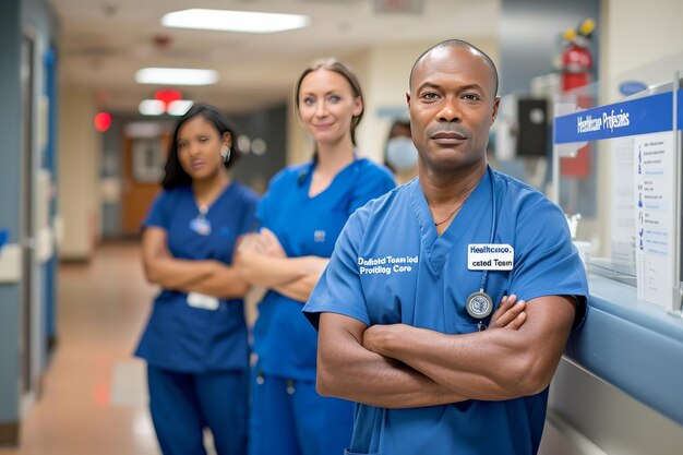 Photo medical team in hospital corridor