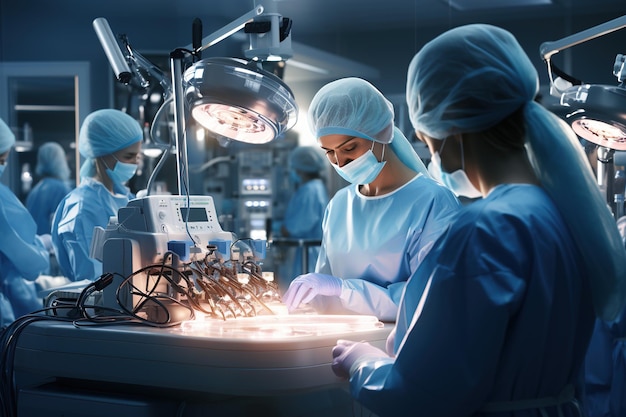 Medical Team Performing Surgical Operation in Modern Operating Room Generated with AI