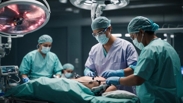 현대 수술실에서 외과 수술을 수행하는 의료 팀