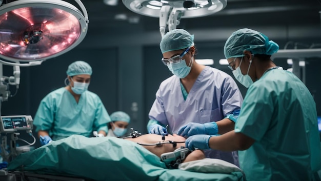 Medical Team Performing Surgical Operation in Modern Operating Room