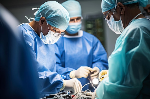 Photo medical team performing surgical operation in modern operating room