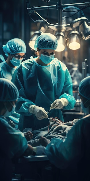 Medical Team Performing Surgical Operation in Operating Room Generative AI