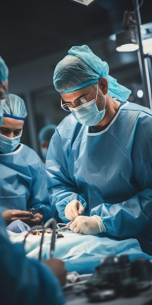 Medical Team Performing Surgical Operation in Operating Room Generative AI