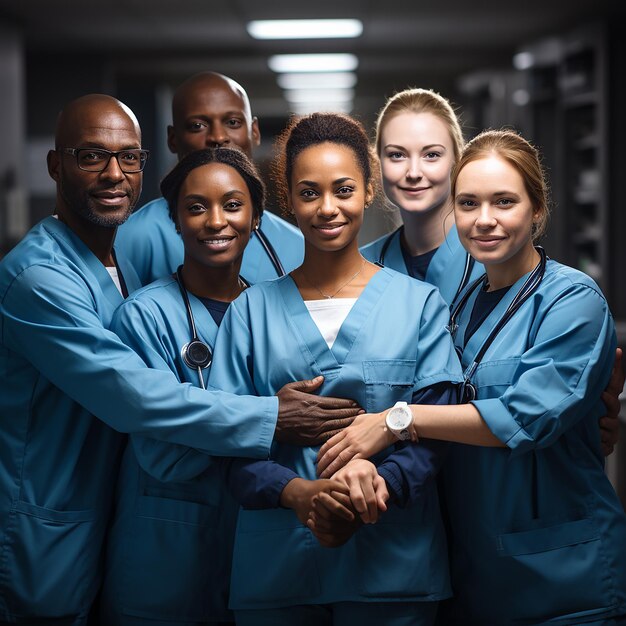 Photo medical team stacking hands happy expression full of smiles white background