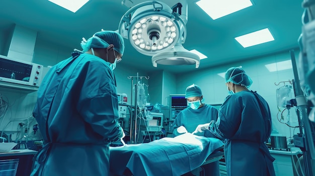 Медицинская команда хирургов в больнице проводит минимально инвазивные хирургические вмешательства. Хирургическая операционная с электрокаутерным оборудованием для центра неотложной сердечно-сосудистой хирургии.