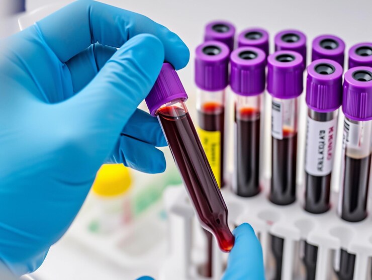 Photo medical technician holding blood sample
