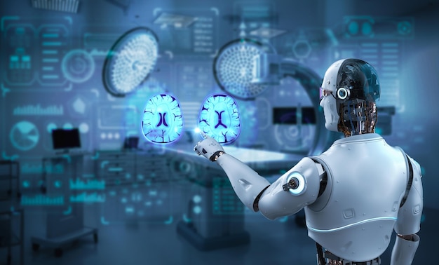 medical technology concept with 3d rendering robot analyze xray brain tomography