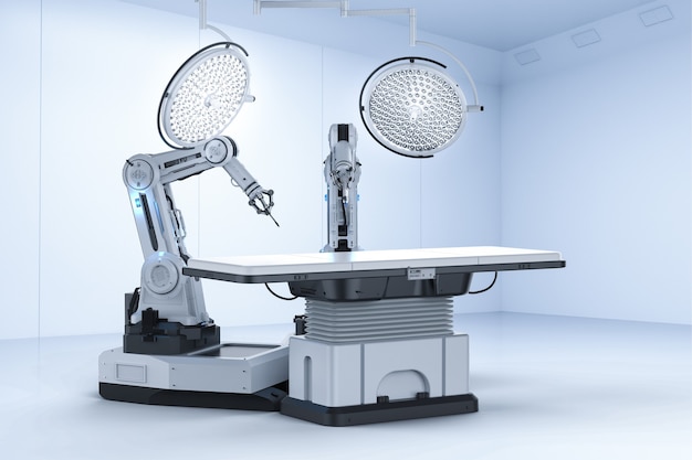 Photo medical technology concept with robot surgery machine