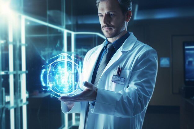 medical technology doctor holding health icon