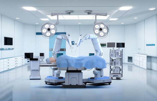 medical technology with 3d rendering robotic assisted surgery with mock up model in operating room